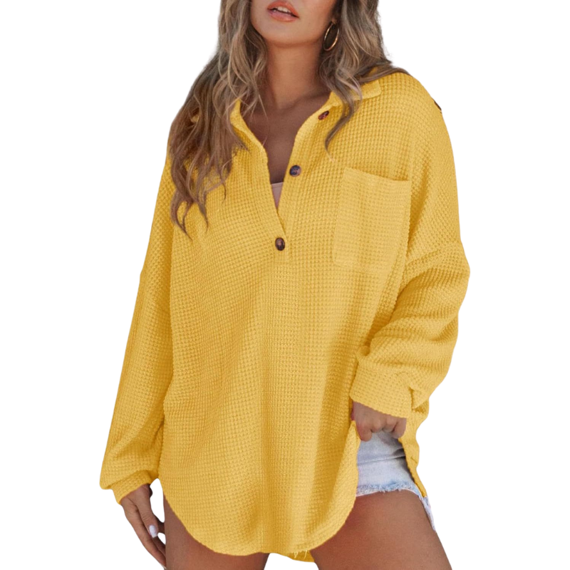 Nova Casual Lightweight Button V Neck Tunic Blouse