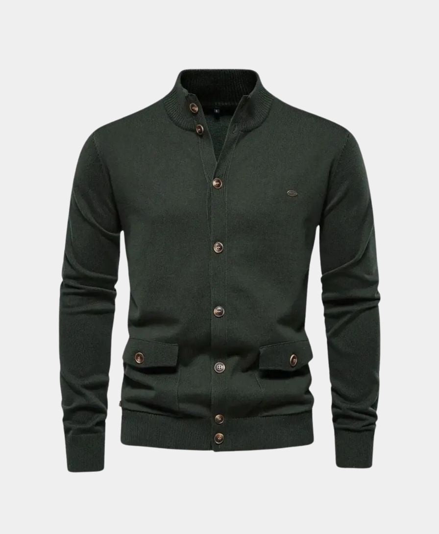 Knitted Cotton Sweater with High Collar - Palm Beach Boutique