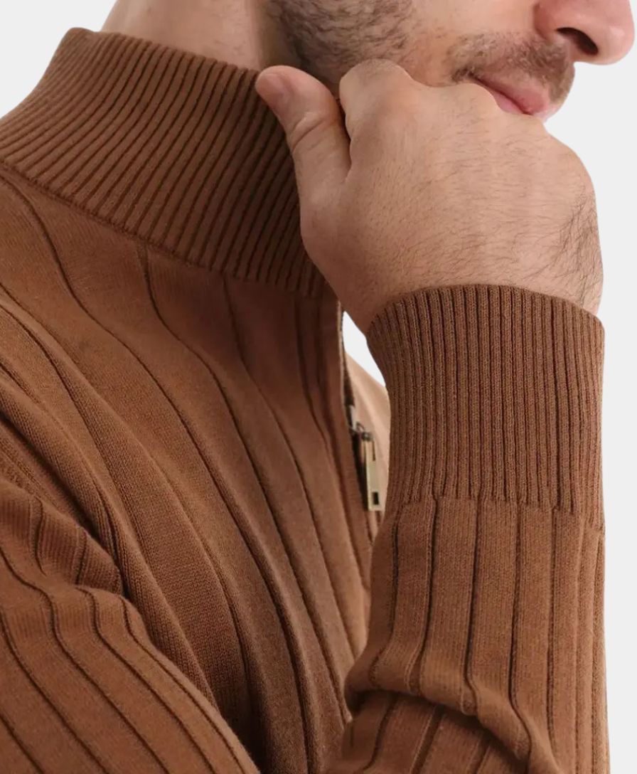 Cotton Pullover with Vertical Stripes and Half-Zip - Palm Beach Boutique