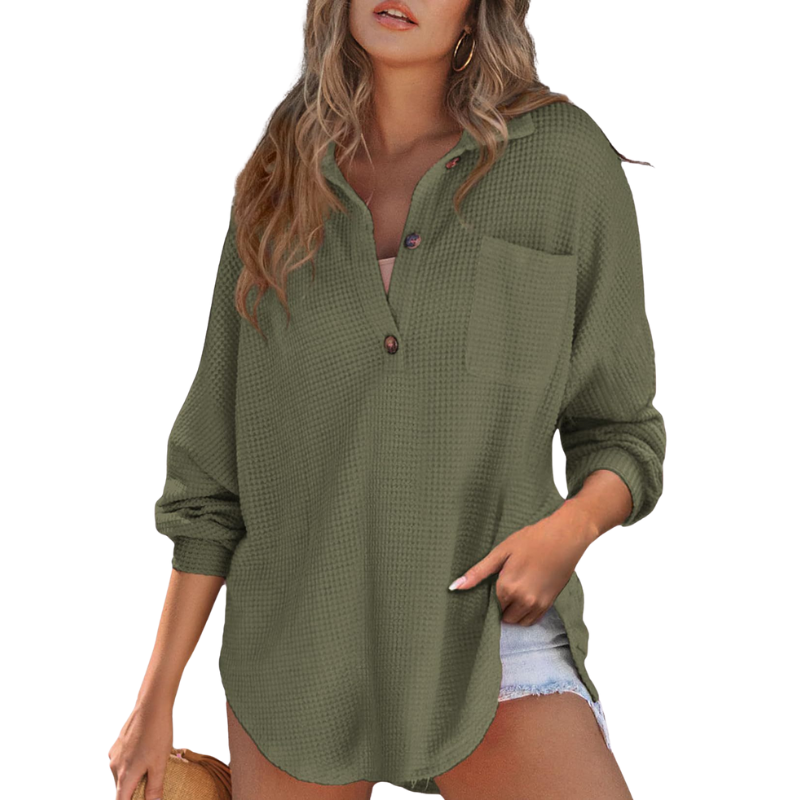 Nova Casual Lightweight Button V Neck Tunic Blouse
