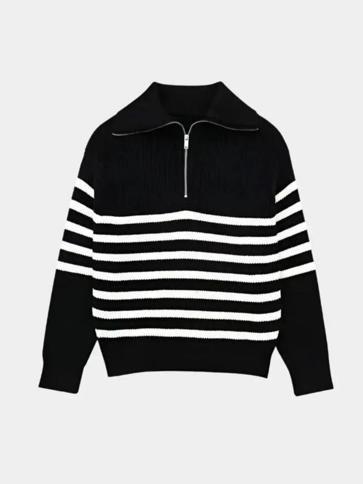 Knitted Sweater with Zipper and Stripes - Palm Beach Boutique