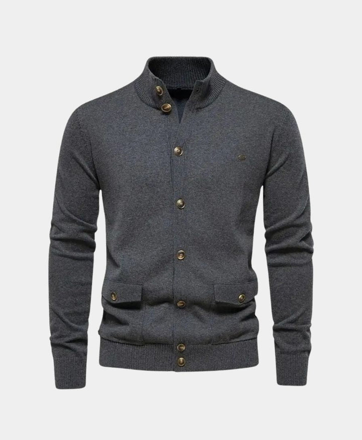 Knitted Cotton Sweater with High Collar - Palm Beach Boutique