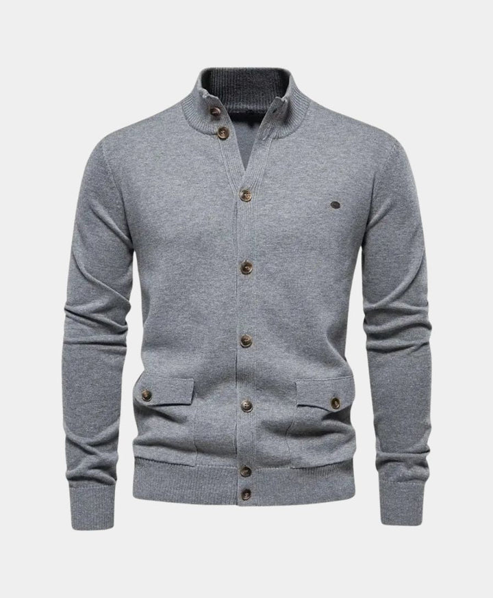 Knitted Cotton Sweater with High Collar - Palm Beach Boutique