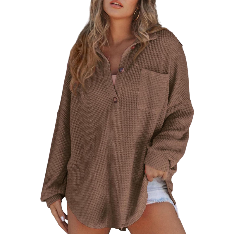 Nova Casual Lightweight Button V Neck Tunic Blouse