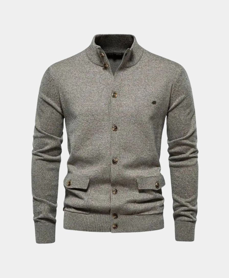 Knitted Cotton Sweater with High Collar - Palm Beach Boutique