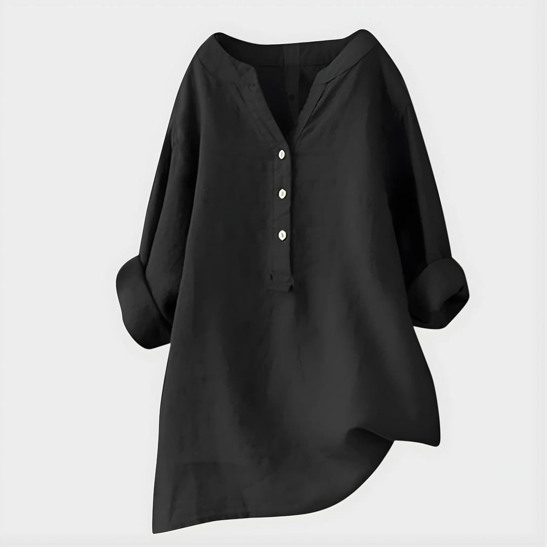 Veronique™ Elegant Cotton-Linen V-Neck Blouse