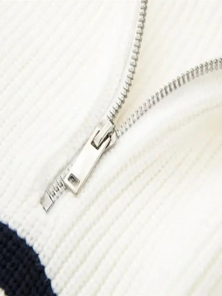 Knitted Sweater with Zipper and Stripes - Palm Beach Boutique