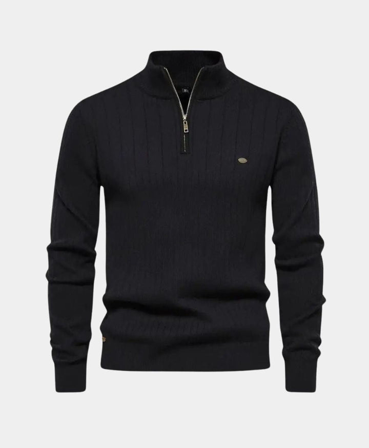 Cotton Pullover with Vertical Stripes and Half-Zip - Palm Beach Boutique