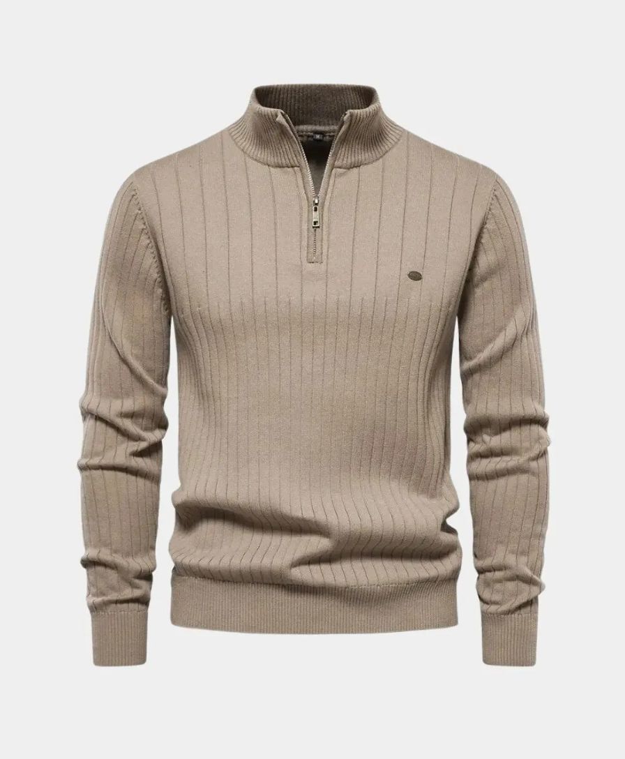 Cotton Pullover with Vertical Stripes and Half-Zip - Palm Beach Boutique