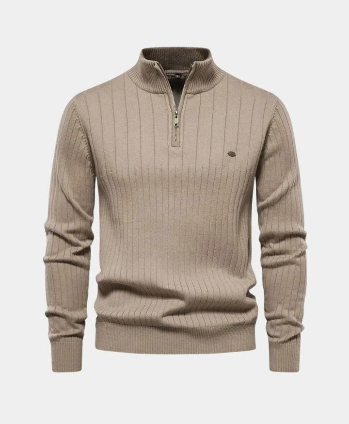 Cotton Pullover with Vertical Stripes and Half-Zip - Palm Beach Boutique