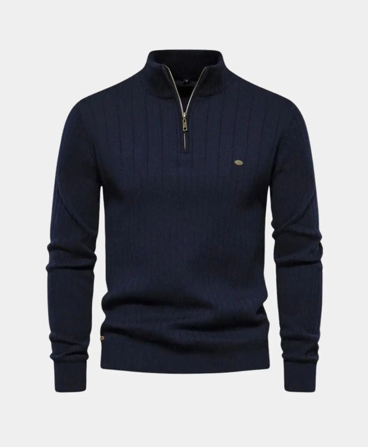 Cotton Pullover with Vertical Stripes and Half-Zip - Palm Beach Boutique