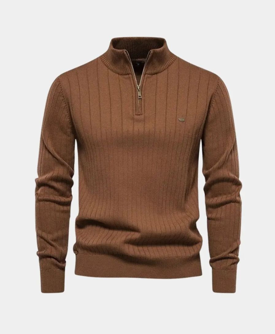 Cotton Pullover with Vertical Stripes and Half-Zip - Palm Beach Boutique