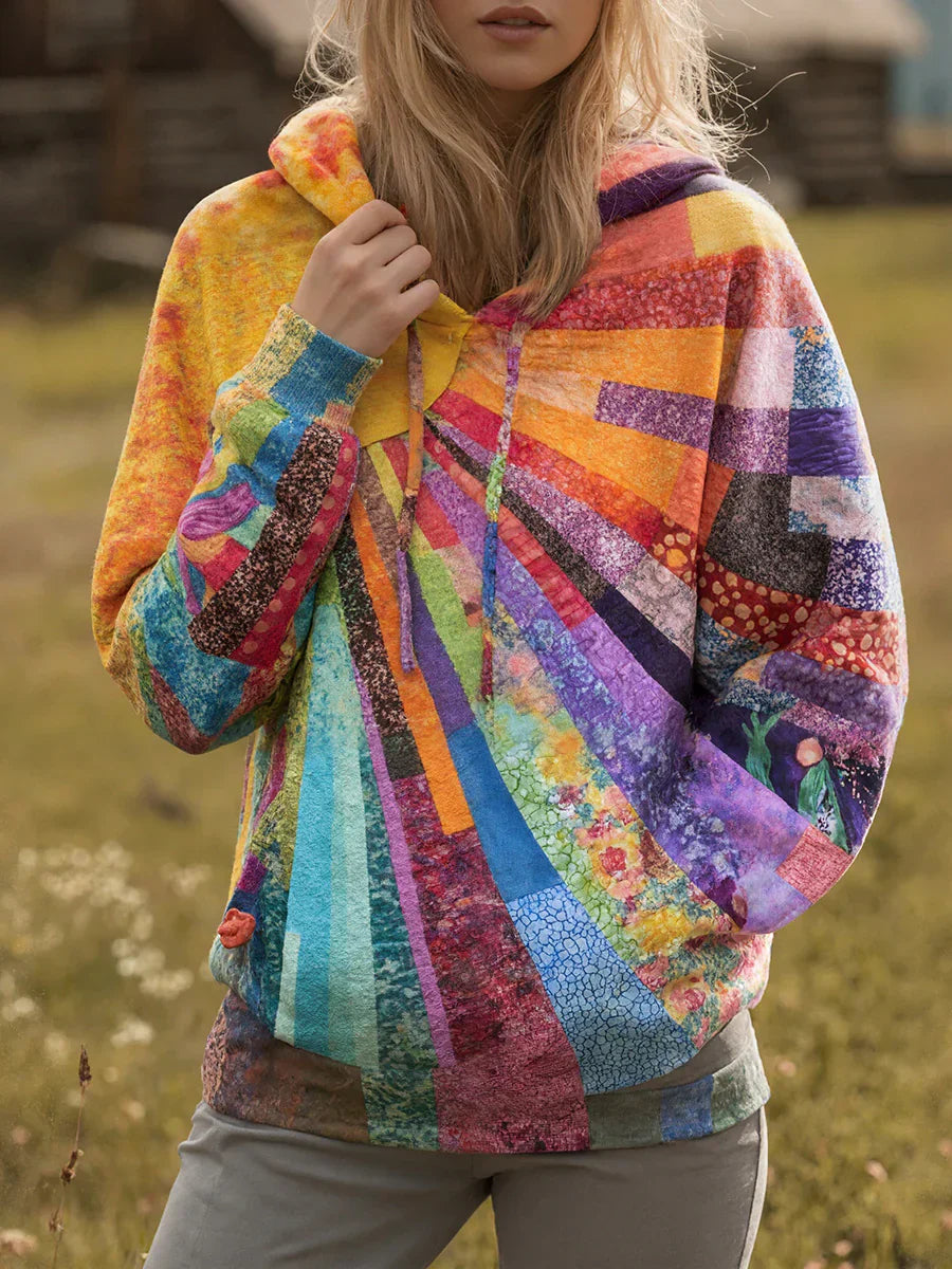 Lauren - Bohemian Multicolour Patchwork Hoodie
