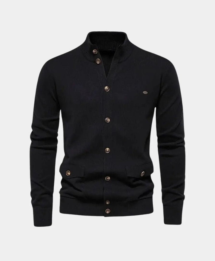 Knitted Cotton Sweater with High Collar - Palm Beach Boutique