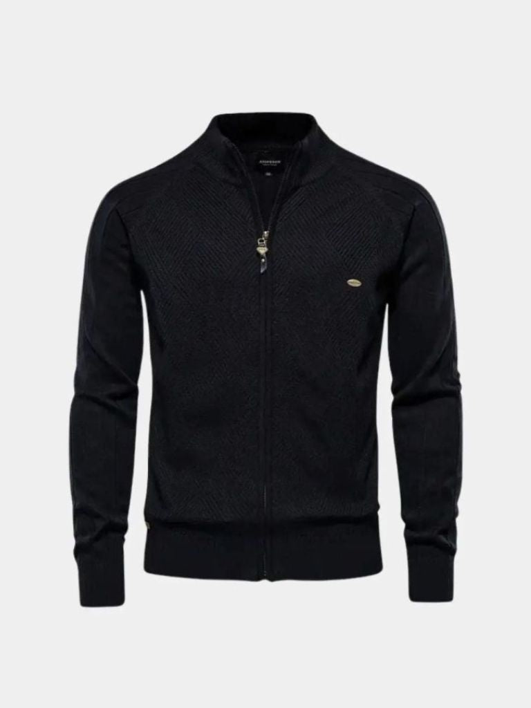 Solid Colour Zippered Knit Jacquard Cardigan - Palm Beach Boutique