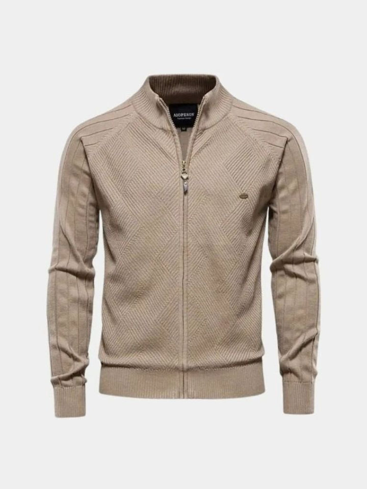 Solid Colour Zippered Knit Jacquard Cardigan - Palm Beach Boutique
