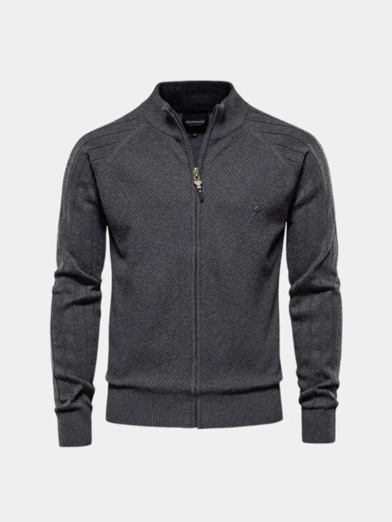 Solid Colour Zippered Knit Jacquard Cardigan - Palm Beach Boutique