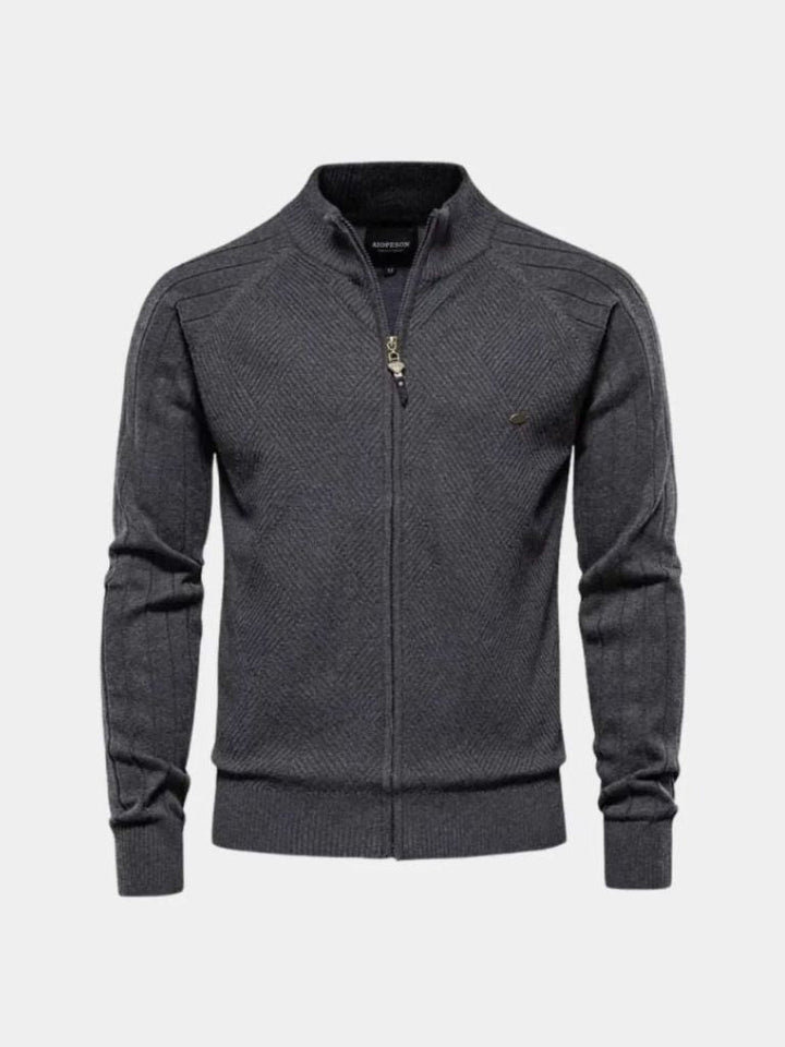 Solid Colour Zippered Knit Jacquard Cardigan - Palm Beach Boutique