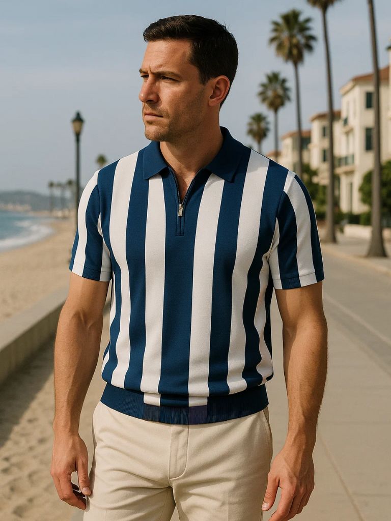 Navy Striped Polo - Palm Beach Boutique