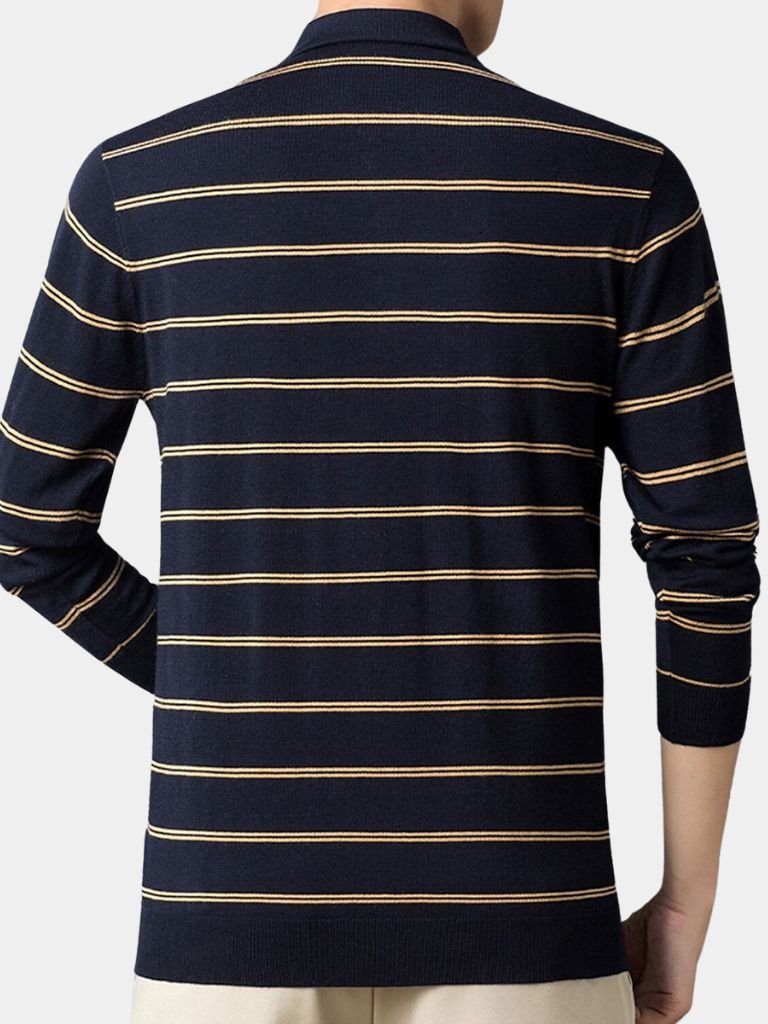 Navy Striped Polo at Sunset - Palm Beach Boutique
