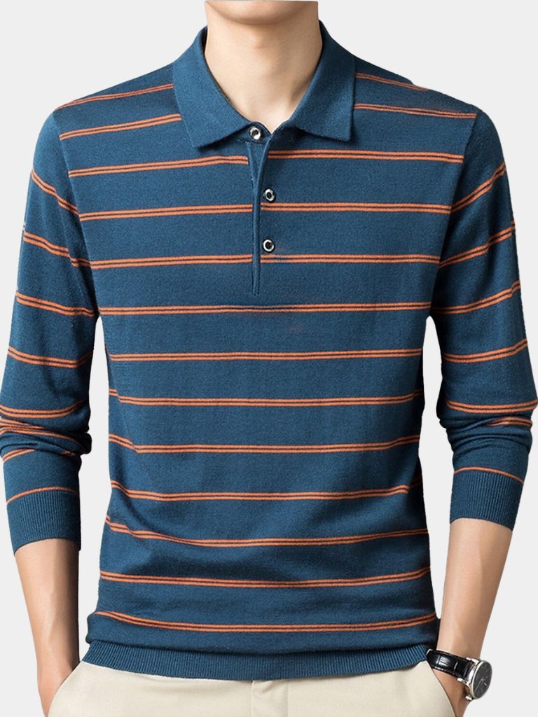 Navy Striped Polo at Sunset - Palm Beach Boutique