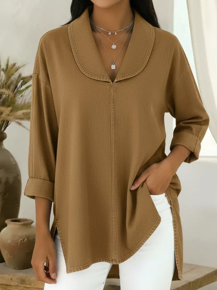 Viviane | Long Denim Blouse with Shawl Collar