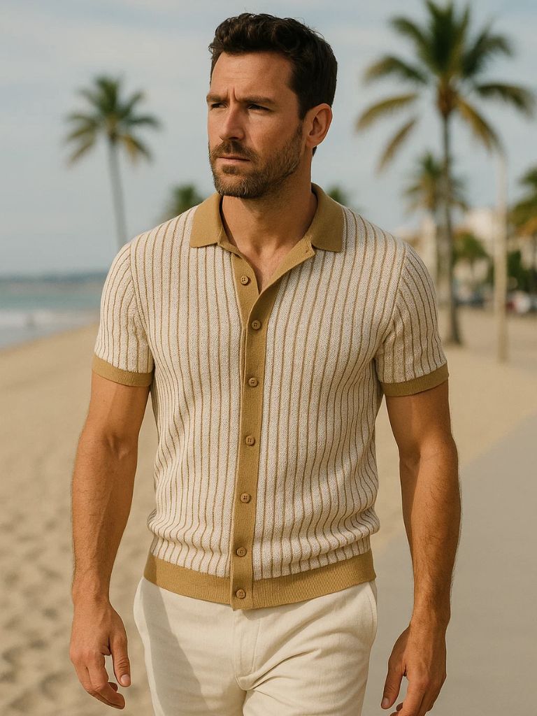 Striped Knit Polo - Palm Beach Boutique