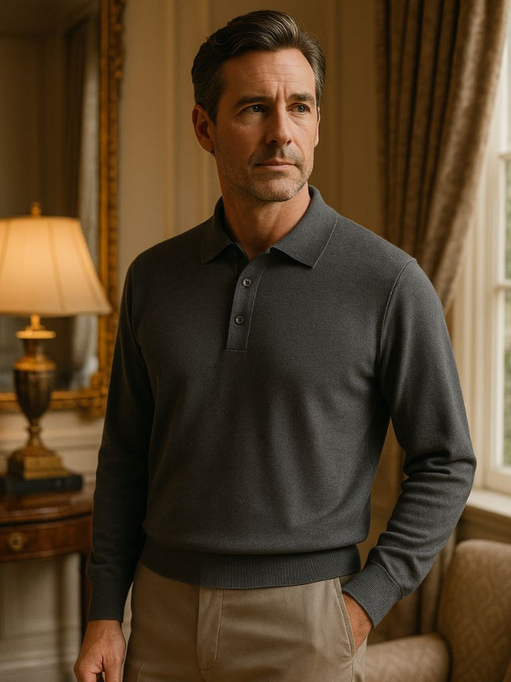 Buttoned Knit Wool Polo Sweater - Palm Beach Boutique